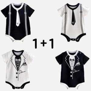 [RGOMQ2P7]넥타이 반팔 블랙 화이트 바디슈트 유아롬퍼