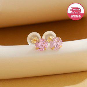 [비앤비골드] 당일발송 14K 심플 핑크 큐빅 침 귀걸이 5mm 한쌍 JAE40510