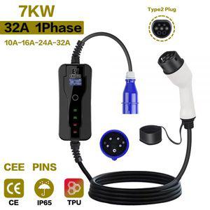 전기차충전기 전기 자동차 EV 충전기 유형 2 32 Amp 휴대용 EVSE CEE 플러그 220V-240V 충전 케이블 IEC 62