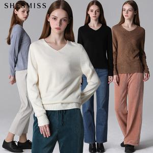 [쉬즈미스(SHESMISS)] 브이넥 솔리드 베이직 풀오버
