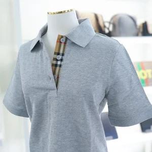 버버리 체크 여자 반팔 셔츠 80669011 말레코 카라티 그레이 면 폴로