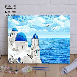 DIY 유화그리기 장 파란색 거실 세트 대형 지중해 그림 풍경 KN0001