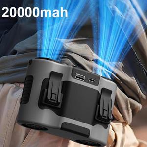 20000Mah 허리 팬 야외 스포츠를위한 이중 바람 콘센트 미니 웨어러블 교수형 목 팬과 휴대용 클립 팬