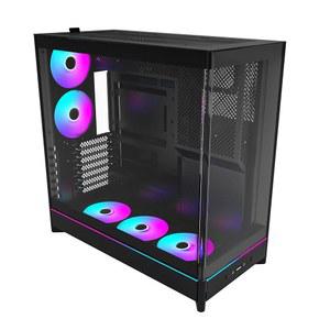 MONTECH HS02 PRO, ATX 미드 타워 PC 케이스, 게이밍 PC, 고풍량, 리버서블 레이아웃, 견고한 곡면 유리 전면 패널, 5배 ARGB PWM 팬 사전 설치, 싱크인 디자인, 도구 없는 패널, 블랙,