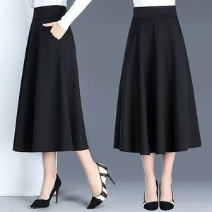 여성 A라인 포켓 허리밴딩 블랙 스커트 URK-273