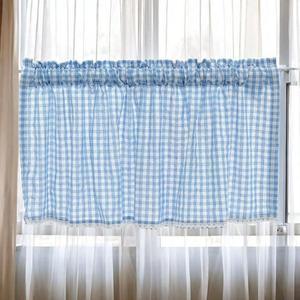 [BZJL3RK7_4C]게더릭 체크 바란스 커튼 (132x45cm) (블루)