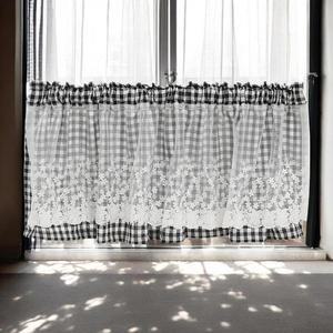 [BZJL3RK9_4C]게더릭 체크 바란스 커튼 (132x45cm) (블랙)