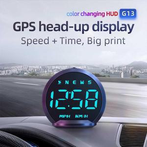 차량용장식소품 G13 차 HUD 전기 헤드업 디스플레이 디지털 GPS 속도계 범용 LED MPH 자동 온보드 나침반