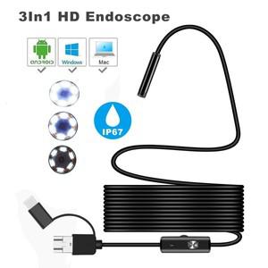 3 in 1 USB 산업용 내시경 검사 카메라 보어스코프, iOS 아이폰 PC용, 6 LED 조명, 방수 IP67 보어스코프,