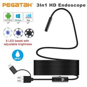 7mm 내시경 카메라 마이크로 USB C 타입 보어스코프 미니 캠, 방수 LED 자동차 검사 USB 카메라, 아이폰 및