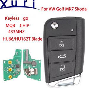 XURI KEYLESS GO HALF SMART FOR VW 좌석 골프 7 MK7 TOURAN POLO TIGUAN 434MHZ MQB48 칩 플립 원격 자동차 키 HU 62T