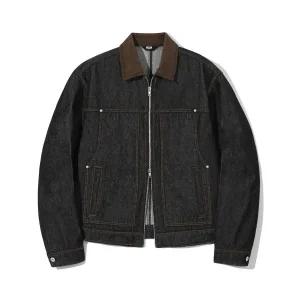 TRILLION 코듀로이 카라 데님 집업 워크 자켓 (BLACK) TRFJK09BK