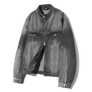 TRILLION 페이드 워싱 바이커 데님 자켓 (LIGHT GRAY) TRFJK19GR