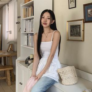 여성 슬림핏 코튼 밑단 이중 캉캉 나시 원피스