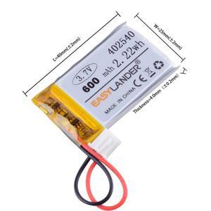 XHR-2P 2.54 2P 402540 Mp3 MP4 GPS 모바일 블루투스용 3.7V 600mAh 리튬 폴리머 Li-Po 이온 충전식 배터리