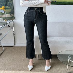 (XS-2XL 롱,숏,미니) #노수선팬츠# 개미허리 종아리 커버 히든밴딩 더블버튼 스티치 생지 데님 이염방지 논