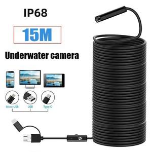 물고기 카메라 수중 내시경, 휴대 전화 및 태블릿용, 8LED 조명, 3 인 1 포트, 5MP 비주얼 낚시 도구, 15M