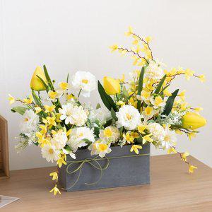 [플라워트리]개나리 조화 화분 노란 금전운 꽃 48x42cm 인테리어 봄 테이블 장식 소품 행사 꾸미기