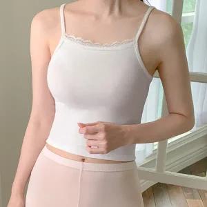 레이스 트리밍의 홀터넥 크롭 나시티 여름 썸머 ts3266