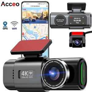 ACCEO 듀얼 렌즈 대시 카메라, 4K UHD 녹화 자동차 카메라, DVR 야간 투시경 녹음기, GPS 와이파이 지지대,