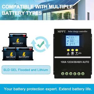 YH MPPT 60A 80A 100A 태양광 충전 컨트롤러(LCD 듀얼 USB 출력 12V 24V 36V 48V 납산 리튬 배터리 포함)