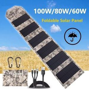 태양광 패널 60W 80W 100W 접이식 태양 전지 USB 5V 태양열 충전기 야외 캠핑 하이킹 케이블에 휴대용 보조베터리