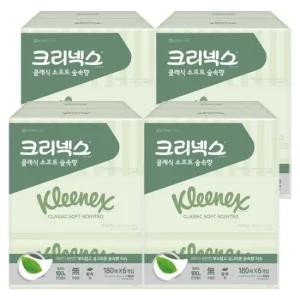 [크리넥스] 클래식 소프트 숲속향 미용티슈 각티슈 화장지 천열펄프 180매 6개