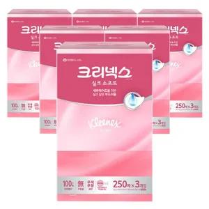 크리넥스 미용티슈 실크소프트 250매 3입 6개