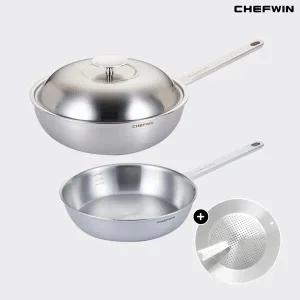 쉐프윈 316STS 통5중 26cm 소테후라이팬+28cm 멀티웍