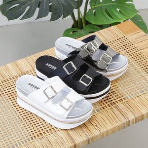버클 스트랩 소프트 통굽 슬리퍼 (7cm) 멜로우