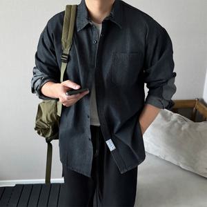 [노멀쉐이크]봄 가을 패치워크 오버핏 데님 청 셔츠 2컬러