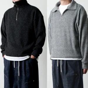 남자 니트 반집업 니트 목폴라 골지 기모 터틀넥 오버핏 겨울 티셔츠 따뜻