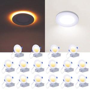 야간 조명이 있는 CycevSun 16팩 4인치 LED 함몰 조명 - 캔리스 초박형 웨이퍼 다운라이트 소핏 냄비 천장 조명, 조광 가능 및 5가지 색상 온도 선택 가능, 9W, ETL 에너지 스타