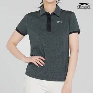 슬레진저 여성 헤링본 카라 반팔 티셔츠 블랙