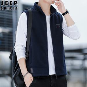 JEEP SPIRIT 남성용 두꺼운  캐주얼 후드리스 하프 터틀넥 집업 플리스 조끼