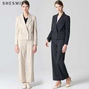 2SET (SHESMISS)] 더블 버튼 숏 재킷+스트레이트 팬츠 2종세트 (택가격 416000원)