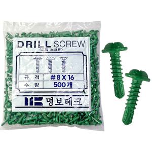 칼라피스 직결피스 와샤머리 녹색 8x16 1봉지 기리 나사 철판 목재 볼트 나사못 고정