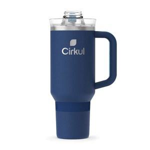 CIRKUL 40OZ. 손잡이가 달린 이중 처리됨 하루 끝, 단열 스틸 스테인리스 블루 텀블러, 미드나잇 빨대 벽 종일