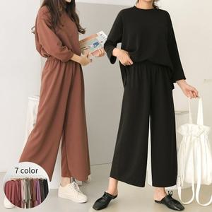 여성 7컬러 편한 긴팔 롱 티셔츠 스판 밴딩 바지 상하세트 -WPST0122- 봄 가을