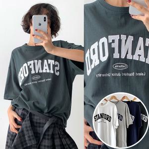 스텐포드 자수 박스 여성 오버핏 반팔 티셔츠 (3컬러) 박스티 빅사이즈