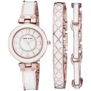 Anne Klein 여성용 프리미엄 크리스털 손목시계 팔찌 세트 로즈 골드/화이트 599735