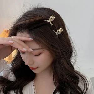 여자 예쁜 꼬임 진주 큐빅 포인트 미니집게핀 2종세트 리본삔 벨벳머리핀