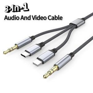3.5mm 3 In 1 차량용 AUX 오디오 케이블 Type-c 휴대 전화 연결 적합 스마트 폰용 남성-남성