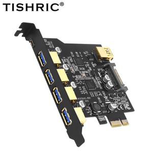 TISHRIC USB 3.2 PCI-e 확장 카드 Pcie-USB 컨트롤러 2/4/5 포트 Usb TYPE-C/19Pin Express 1x 라이저 C 허