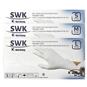 SWK 의료기기 진료용 장갑 100개입 X 10개 라텍스 병원용 무분말형 비멸균 일회용 파우더프리 / S M L