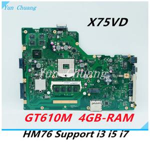 X75VD REV2.0 ASUS X75VC X75VB X75VD1 X75V 노트북 메인보드 4GB-RAM GT610M GPU 지원 i3 i5 i7