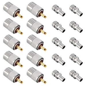 UHF/PL-259 납땜 커넥터 플러그, RG8X, RG59, LMR-400, RG-213 동축 케이블용 감속기 포함, 10 팩