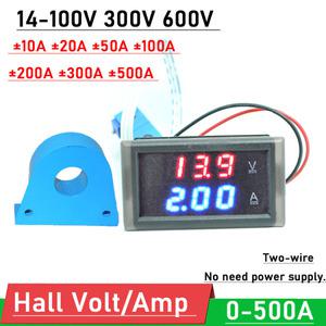 호환 DYKB 2 와이어 14-600V 0-500A DC 홀 전압계 전류계 LED 디지털 볼트 앰프 미터 리튬 배터리 모니터 L