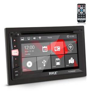 PYLE 더블 딘 DVD 자동차 플레이어 블루투스 터치 통화, MP3, 스테레오 라디오, CD USB /SD, AM 카메라 /스피커 리시버(USB - 스크린 휠 FM 포함), 플레이어, 기능, 스티어링 인대시 핸즈프리 입력