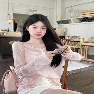 [오노마] ONM 여성 핑크 여리여리 러블리 루즈핏 시스루 긴팔티셔츠